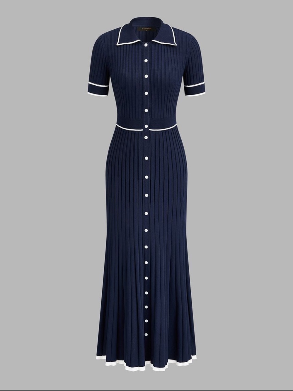 Navy Ribbed Button-Front Polo Maxi Dress. Commense size XS. New w tags